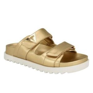 Guess Women's Fabula Lug-Sole Gold Logo Footbed Sandals